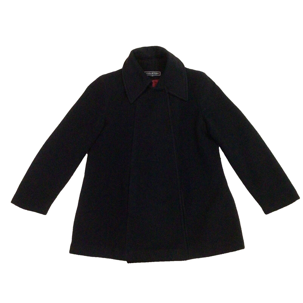 Vtg Halston Black Jacket Coat Wool Cashmere Womens 12 Red Liner 907A
